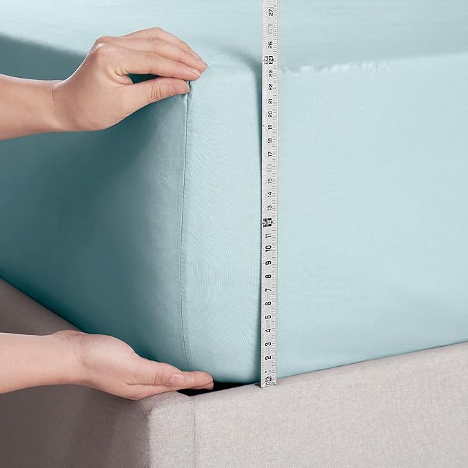 Nestl 2 Pack Light Blue Fitted Sheet Extra Deep Pocket, Hotel Luxury FullFitted Sheet Only Easily Fits 18 to 24 Inch Mattress, Super Soft, Wrinkle-Free and Breathable with Corner Straps