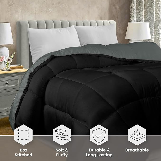 Utopia Bedding Twin Comforter Duvet Insert, Quilted Black Comforter with Corner Tabs, Box Stitched Down Alternative Comforters Twin Size 64 x 88 inches