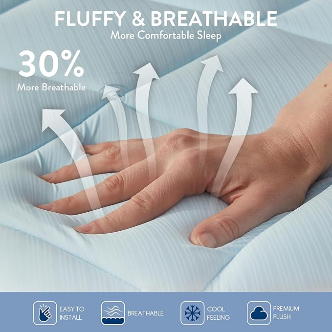 SureFit King Size Memory Foam Mattress Topper, Cooling Gel-Infused Mattress Pad, Breathable Ventilated Design, Fits Mattresses 8-20” Deep, Medium Plush Comfort,Cooling for Hot Sleepers