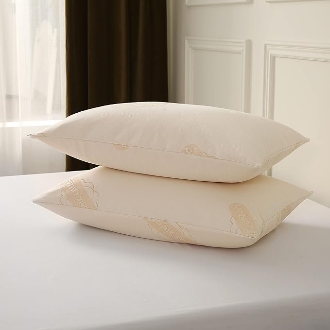 2-Pack Deluxe Waterproof Organic Cotton Pillow Protectors King Size - Certified Organic, Zippered Encasement, Soft Knit Fabric, Thick 280 GSM Cotton