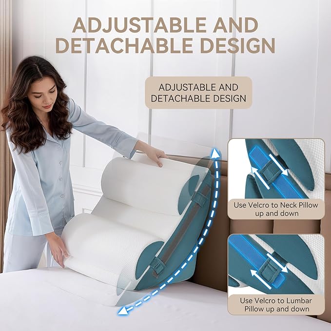 Yojoker 9PCS Orthopedic Bed Wedge Pillow Set for Sleeping, Back and Leg Pain Relief, Post Surgery Foam Pillow for Body, Triangle Adjustable Support Pillow - Acid Reflux Sleeping Pillows Navy