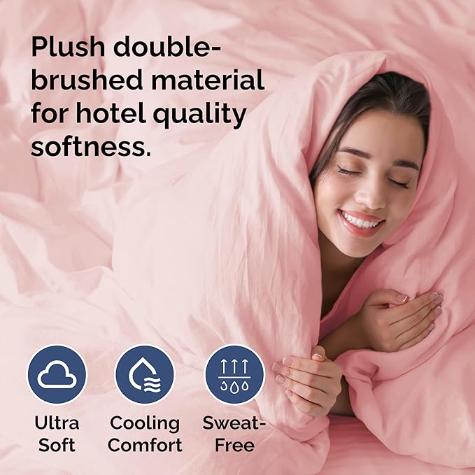 Duvet Cover King Size Set - Extra Soft King Duvet Cover 104" x 90" with 2 Pillow Shams - Hotel Luxury, Easy Care & Fade Free w/ Zipper Closures & Ties - All Season, Comfy and Breathable (Baby Pink)