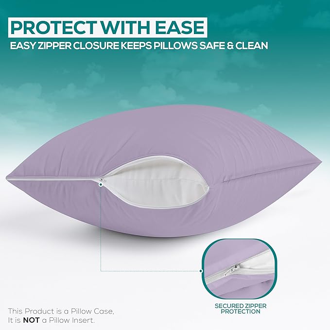 Utopia Bedding Premium 100% Waterproof Pillow Protectors with Zipper King Size (Set of 2), Bed Bug and Dust Mite Proof Zippered Pillow Covers, Pillow Encasement Cases, Lavender