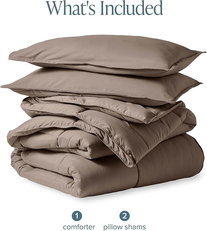 Bare Home Comforter Set - Oversized King Size - Ultra-Soft - Goose Down Alternative - Premium 1800 Series - All Season Warmth (Oversized King, Taupe)