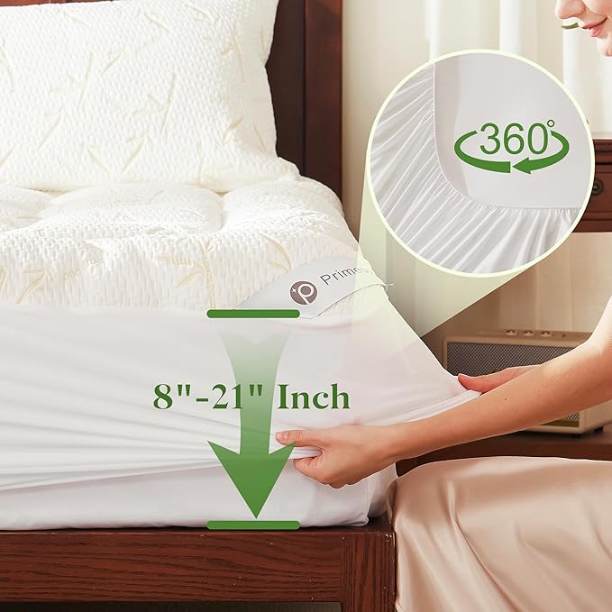 PRIMESOFT Twin Size Mattress Topper, Thick Pillow Top Mattress Pad，Up to 21 Inch Deep Pocket,Soft Breathable Mattress Pad for Back Pain, Waterproof Protector Cover(Beige)
