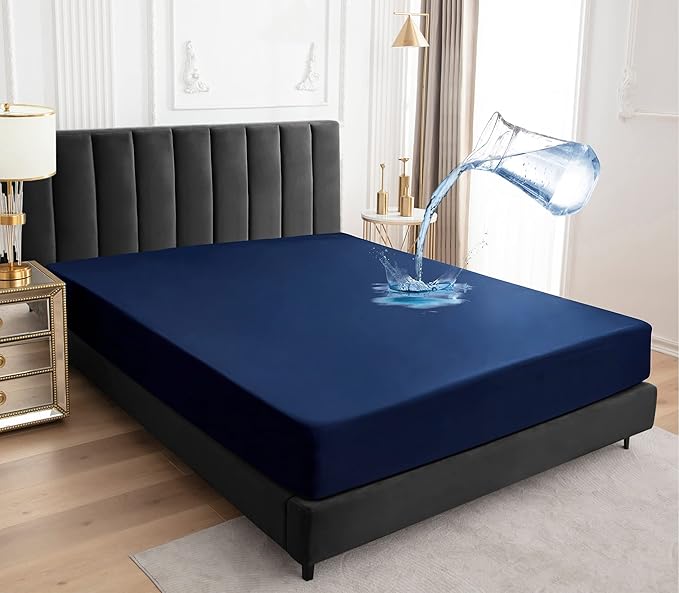 Sufdari Twin XL Waterproof Mattress Protector, Navy Blue, 18 inch Deep Pocket, Washable and Comfortable