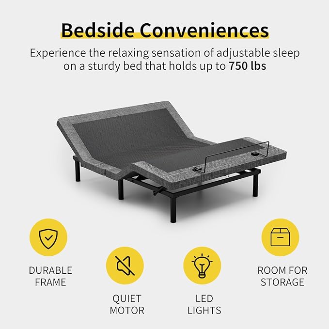 MULIN Twin XL Adjustable Bed Base with Massage & LED Under-Bed Lighting, 6 Vibration Modes, 2 USB Ports, Wireless Remote, Head/Foot Incline, 6" Adjustable Legs | 6 Vibration Modes, 2 USB Ports, Wireless Remote, Head/Foot Incline, 6" Adjustable Legs, He...