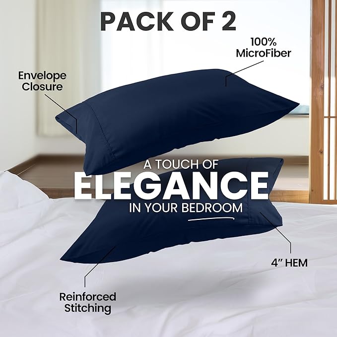 Utopia Bedding King Pillow Cases - 2 Pack - Envelope Closure - Soft Brushed Microfiber Fabric - Shrinkage and Fade Resistant Pillow Covers King Size 20 X 40 Inches (King, Navy)