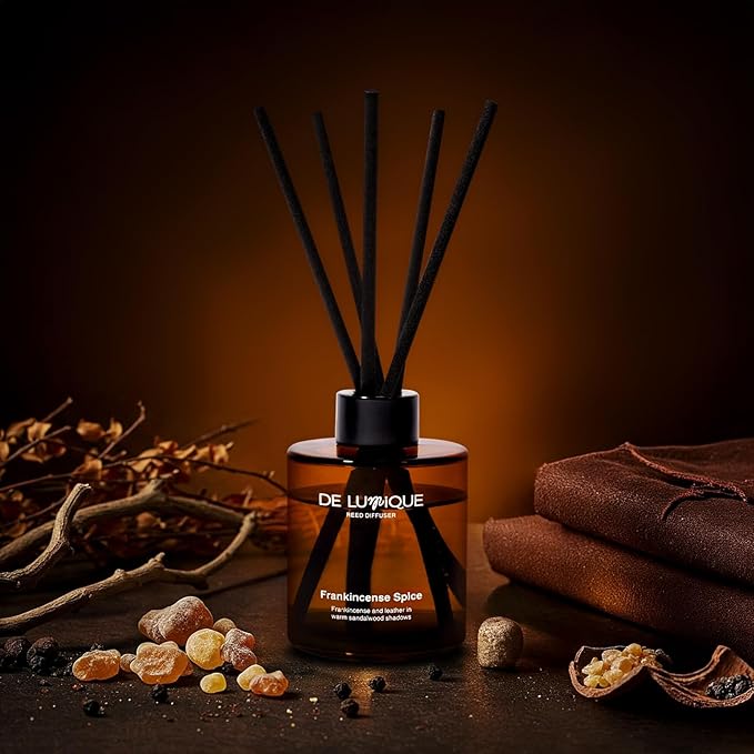 Frankincense Spice Scent Reed Diffusers for Home – Long-Lasting Aroma Diffuser with Essential Oils, Expertly Crafted for Bedroom, Living Room, Bathroom, or Office – 150ml