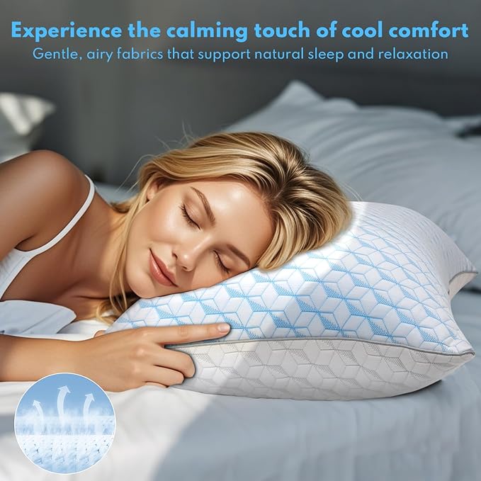 Bed Pillows Queen Size for Sleeping - Breathable Cooling Down Alternative Soft Pillows Set of 2 for Side, Back, and Stomach Sleepers - Hotel Quality Fluffy Microfiber Fill Skin-Friendly