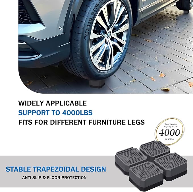 ANNKUT Bed Risers and Furniture Risers, Heavy Duty Adjustable Lifting Blocks for Couches, Desks, and Chairs, Elevates 1.5 Inches, Holds up to 4000 lbs (Grey)