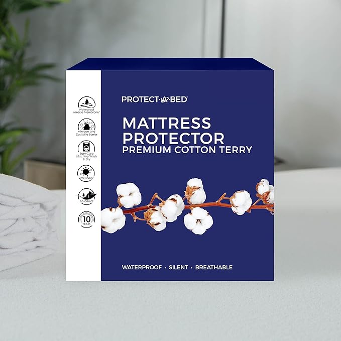 Protect-A-Bed, Premium Cotton-Terry Mattress Protector, Waterproof, 5-sided, Queen