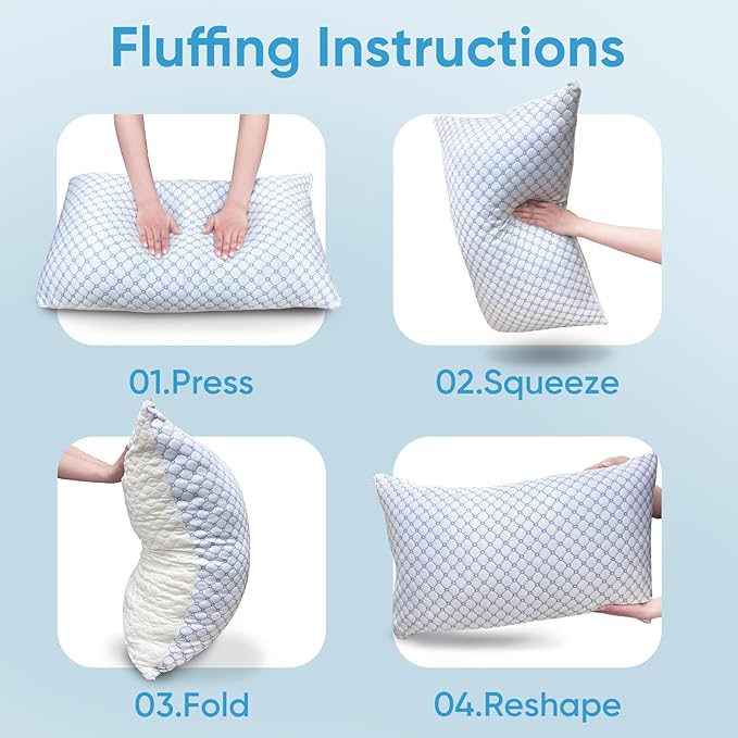 OAISZ Cooling Pillow King Size, Shredded Memory Foam Bed Pillows for Sleeping, Adjustable Pillows with Cooling Cover, Soft Yet Supportive Memory Foam Pillows for Side Back Stomach Sleepers
