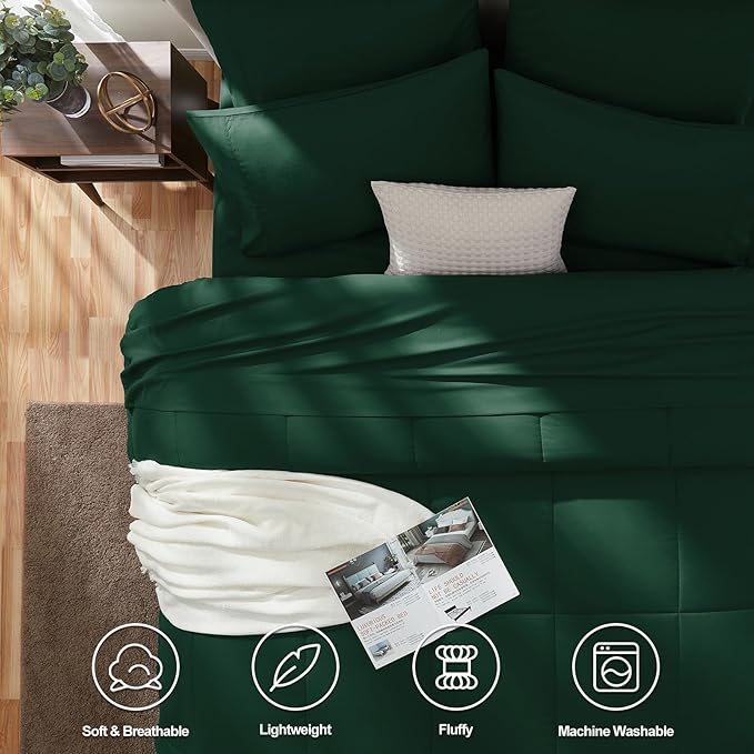 CozyLux Oversized King Comforter Sets Emerald Green, 7 Pieces Bed in a Bag, Ultra-Soft All Season Bedding Sets with Stitch Quilted Comforter, Flat Sheet, Fitted Sheet, Pillowcases