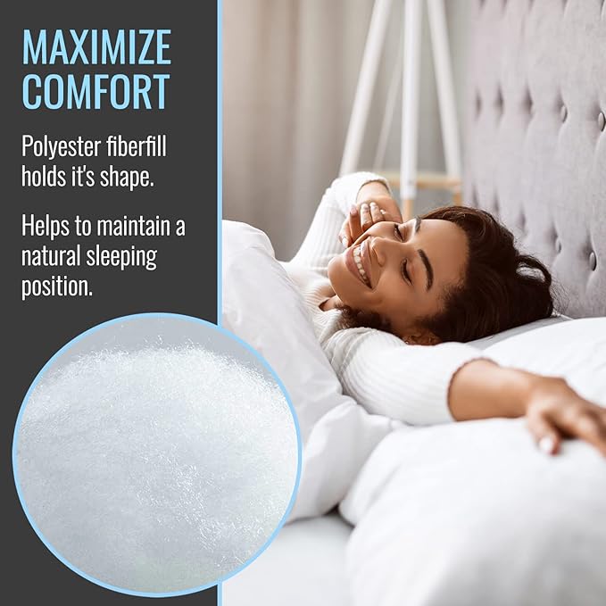 DMI Cooling Hypoallergenic Fiber Filled Pillow, Machine Washable, 20" x 26”, Polyester Fill, Hotel-Grade, Made in USA