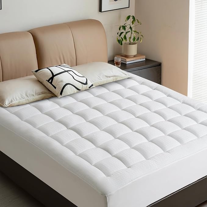 LEISURE TOWN Cotton Mattress Pad Twin XL Size Fitted Quilted Mattress Cover Pillow Top Mattress Topper Cooling Soft Breathable Mattress Protector with 8-21 Deep Pocket,Machine Washable (39x80 White)