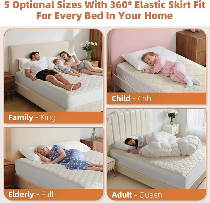 Organic Cotton Full Mattress Protector - Top&Side 100% Waterproof Mattress Protector, Breathable Organic Mattress Protectors, Noiseless Full Mattress Protectors Waterproof 75x54x17 in