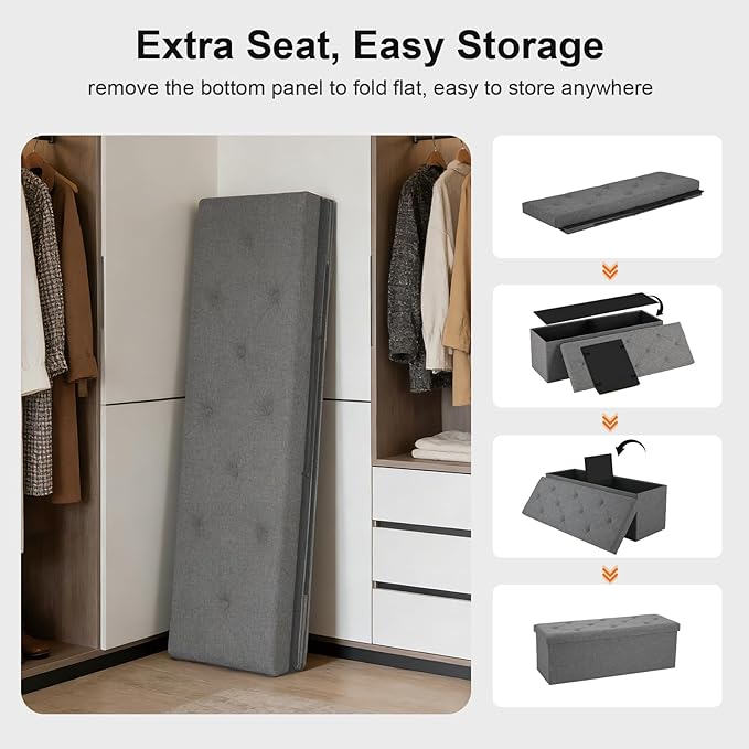 43 Inch Foldable Storage Ottoman Bench,with 35 Gallon Hidden Storage,Folding Foot Rest Ottoman,End of Bed Bench,660lbs Load Capacity,Easy Assemble for Living Room,Bedroom,Entryway