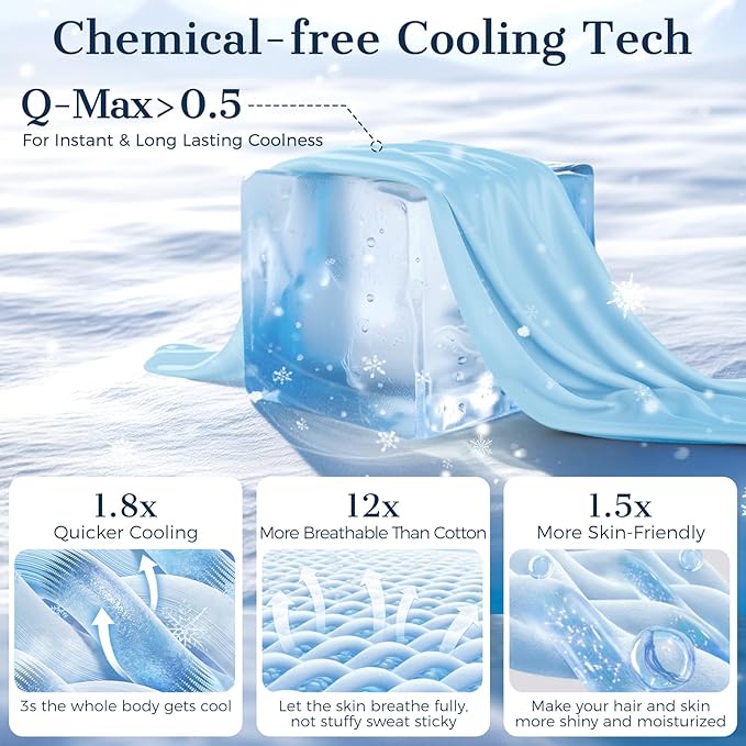 Cooling Pillow Cases 2 Pack King Size Cooling Pillowcases for Hot Sleeper Q-Max>0.5, Hydrates Skin & Hair, Reduces Wrinkles & Frizz, Soft Smooth Silky Pillowcases Envelope Set of 2, Blue