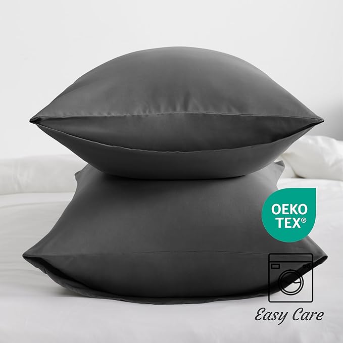 NTBAY Standard Pillow Cases Set of 2, 2 Pack Brushed Microfiber 20x26 Pillow Cases, Soft, Wrinkle, Fade, Stain Resistant Dark Grey Pillow Cases with Envelope Closure, 20x26 Inches, Dark Grey