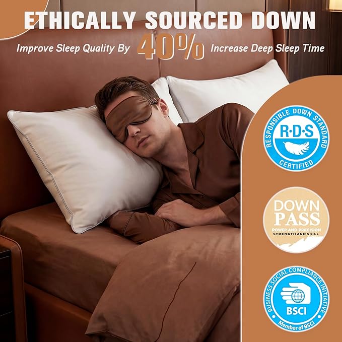 Canadian Goose Down Pillows Queen Size 80% Goose Down and 20% Goose Feathers,1650+ Fill Power White Down Pillow with 800 Thread Count Cotton Shell,Ultra Comfort Bed Pillows(White 20"x30" 1 Pack)
