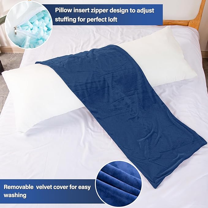 1 MIDDLE ONE Body Pillow, Memory Foam Body Pillows for Adults Sleeping, Long Pillow for Bed, Big Large Firm Full Body Pillow for Side Sleeper, 20x60 Inch (Navy Blue)