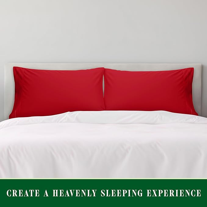 Elegant Comfort Luxury Ultra-Soft 2-Piece Pillowcase Set - 1500 Premium Hotel Quality Microfiber Double Brushed - Wrinkle Resistant, King Size, Red