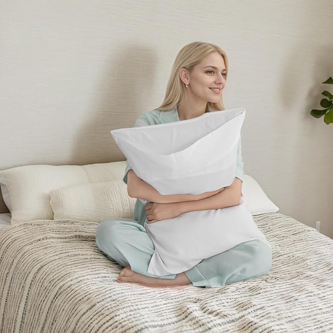 TELUS Pillow Cases Standard Size 2 Pack, Bamboo Rayon & Lyocell Pillowcase with Envelope Closure, Cooling Breathable Pillow Cover for Hot Sleeper & Night Sweats, 20x26 inch, Ivory White