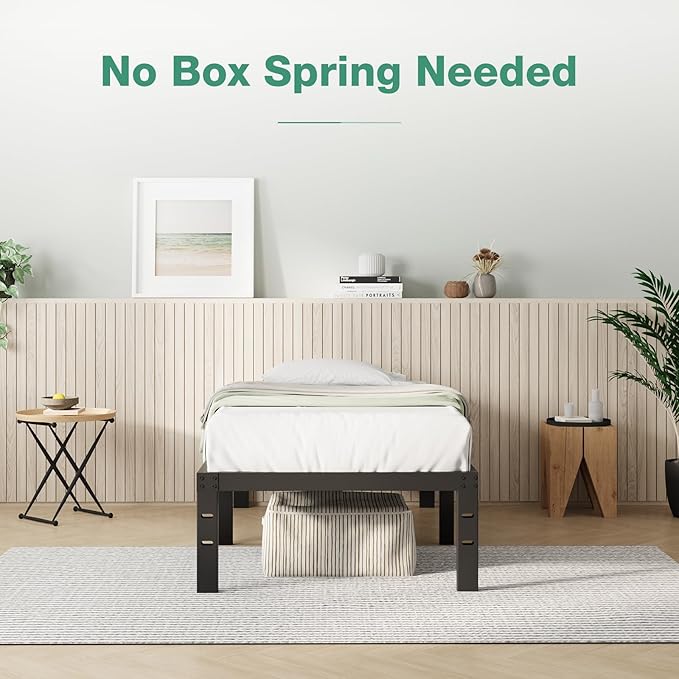 Novilla Bed Frame Twin, 12 Inch Simplicity Metal Platform Twin Size Bed Frame with Underbed Storage, No Box Spring Needed, Heavy Duty Steel Slat Support, for Bedroom, Guest Room, Noiseless