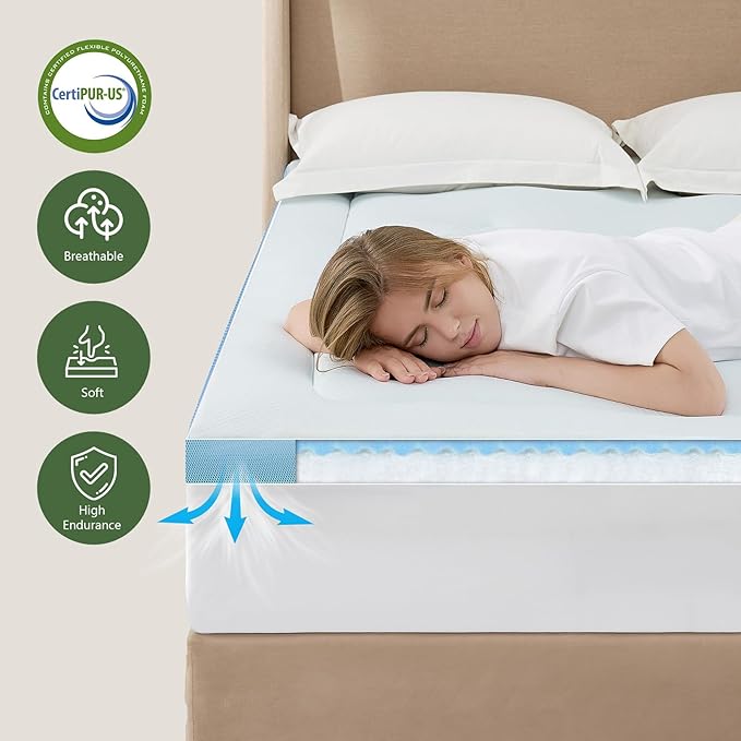 Hansleep Memory Foam Mattress Pad Topper King, King Size Mattress Topper Viscose Derived from Bamboo, King Foam Bed Mattress Pad Cover for Back Pain Relief, 78" x 80", White