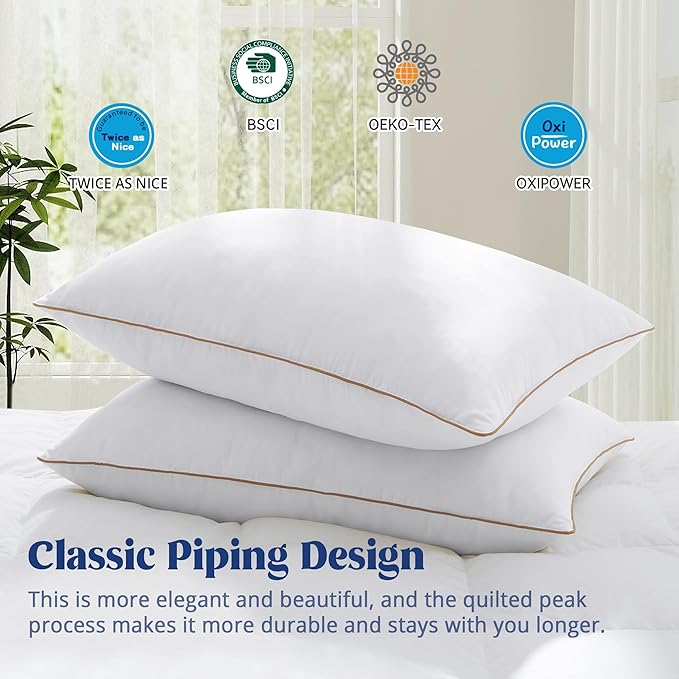 puredown® Goose Feather Down Pillows Standard Size Set of 2, Fluffy Bed Pillow for Sleeping with 100% Cotton Cover, Medium Firm Luxury Hotel Collection Pillow for Back, Stomach or Side Sleeper