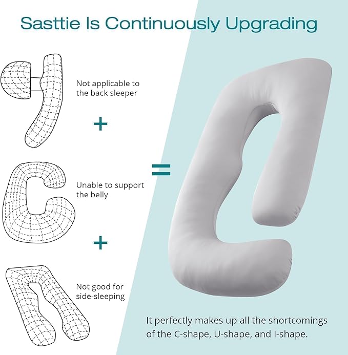 Sasttie Cooling Pregnancy Pillows for Sleeping, U Shaped Full Body Pillow with Removable Cover, Pregnant Women Must Haves, Maternity Essential, Light Grey
