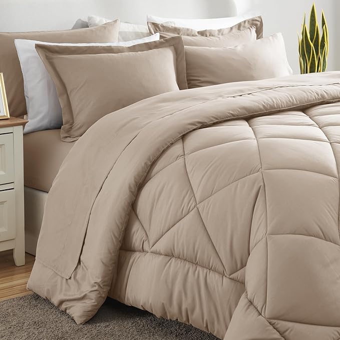 CozyLux King Size Comforter Set Wheat - 7 Pieces Bed in a Bag King, Luxury Soft Bed Set for All Seasons, Bedding Set with Down Alternative Comforter, Sheets, Pillowcases & Shams
