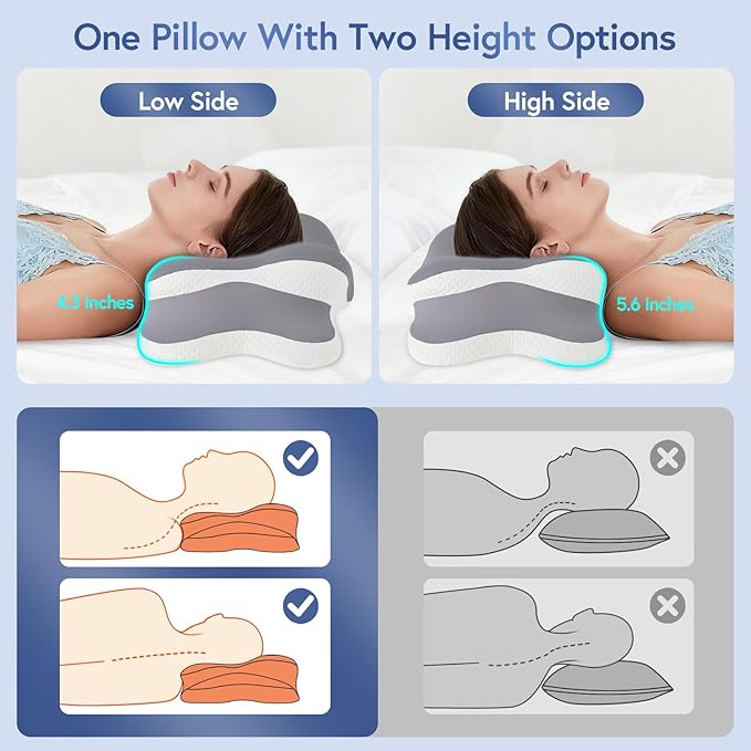Sleep Apnea Pillow for Side Sleepers, Cervical Neck Pillow for Neck Pain Relief, Ergonomic Contour Memory Foam Pillow with Cooling Washable Cover for Back, Side & Stomach Sleepers