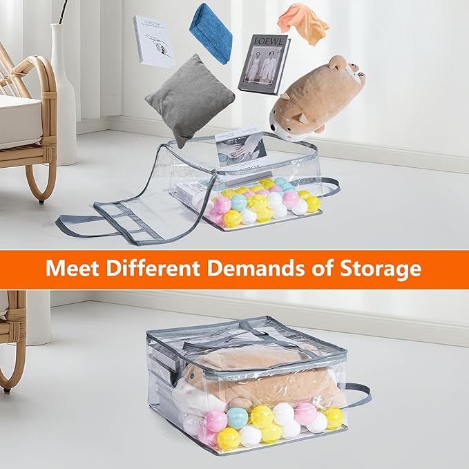 Budding Joy Clear Zippered Storage Bags for Clothes,40L Closet Organizers and Storage Containers Vinyl Moving Bag for Bedding, Linen, Blankets, Comforters, Clothing & Toys, Grey, 2 Pack