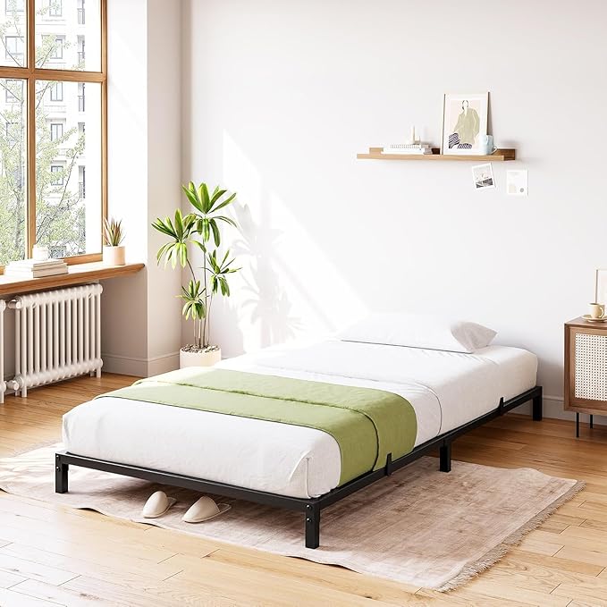 GarveeHome Twin Size Bed Frame, 6 Inch Metal Platform Bed Frames with Heavy Duty Steel Slat Support, No Box Spring Needed, Noise Free,Anti-Sliding Slat,Easy Assembly, Under Bed Storage