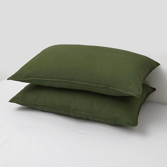 CHUFFED Linen Pillowcases 2 Pack 100% Linen Standard Pillow Cases, Breathable and Cooling Washed Pillowshams with Zipper Closure, 20x36 Inches,Mossy Green