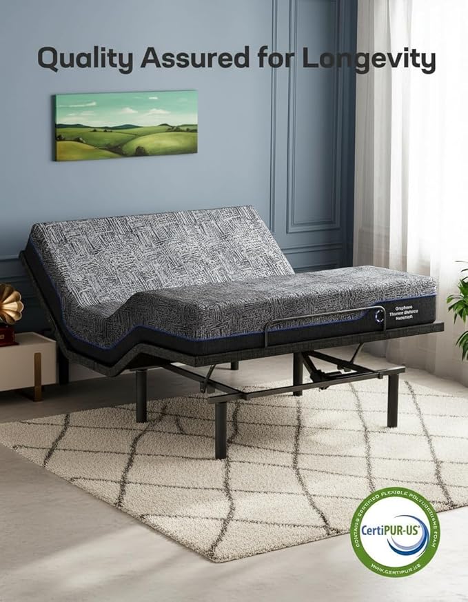 Marsail Queen Adjustable Bed Frame with Head & Foot Incline, Wireless Remote, 4 USB Ports & LED Night Light, Electric Adjustable Bed Base with 4 Height Options