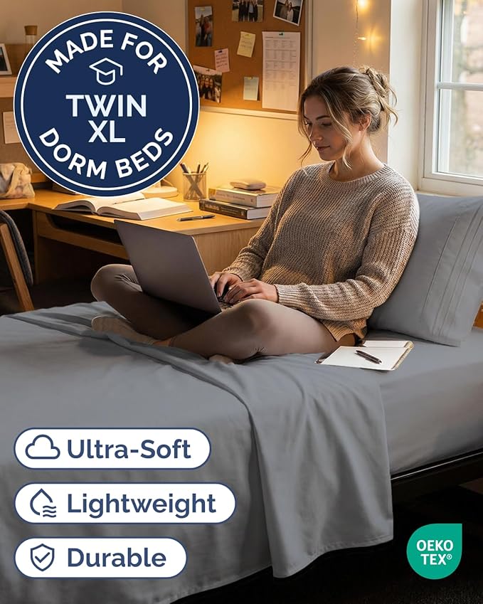 Twin XL Size 3 Piece Sheet Set - Comfy Breathable & Cooling Sheets - Hotel Luxury Bed Sheets for Women & Men - Deep Pockets, Easy-Fit, Soft & Wrinkle Free Sheets - Steel Blue Oeko-Tex Bed Sheet Set