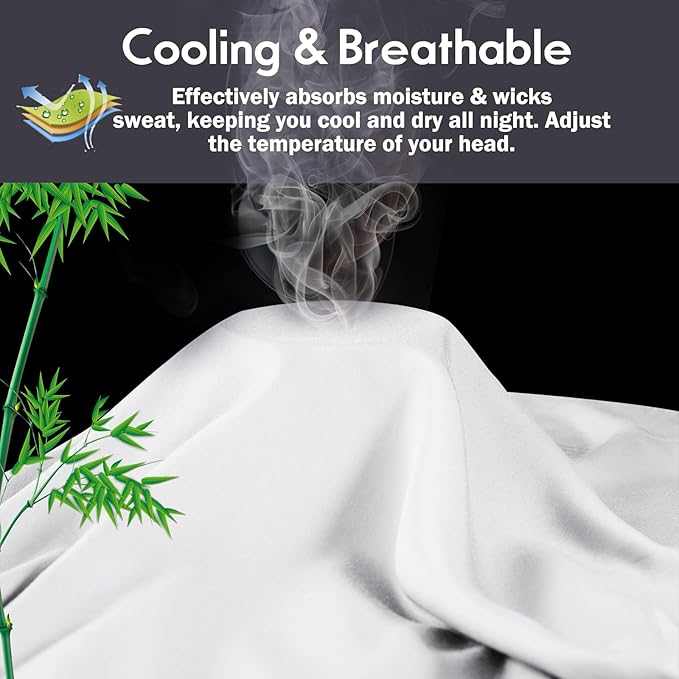 Pillowcases Queen Size 2 Pack, Cooling Viscose from Bamboo Pillow Cases with Envelope Closure, Cool & Breathable Pillow Cover for Hot Sleepers and Night Sweats, 20" x 30"