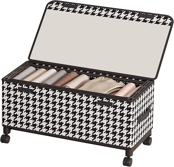 Under Bed Storage with Wheels, 65L Adjustable Underbed Bins 30.3×11.4×11.8" for Clothes Shoes Blankets (black - Transparent Cover)