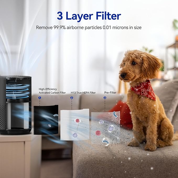 Aucleia Air Purifiers for Bedroom Home with H13 True HEPA Filter, 20dB Quiet Air Cleaner for Pets Hair Dander Odor, Smoke Dust Pollen, Aromatherapy Function, Black