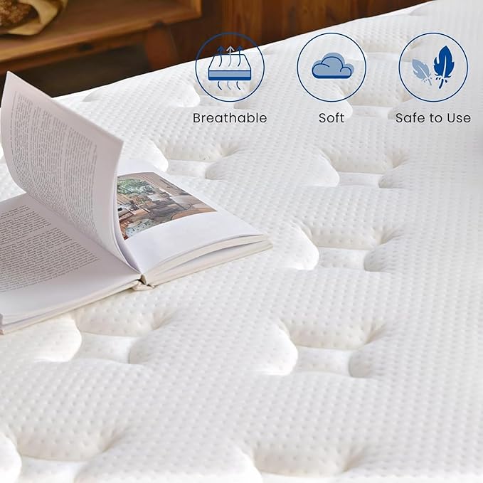 Coolvie 14 Inch Full Size Mattress— Ultra-Thick Hybrid Comfort with Cooling Gel & Independent Support for Pressure Relief —100% Fiberglass-Free Safety- CertiPUR-US Comfort in a Box