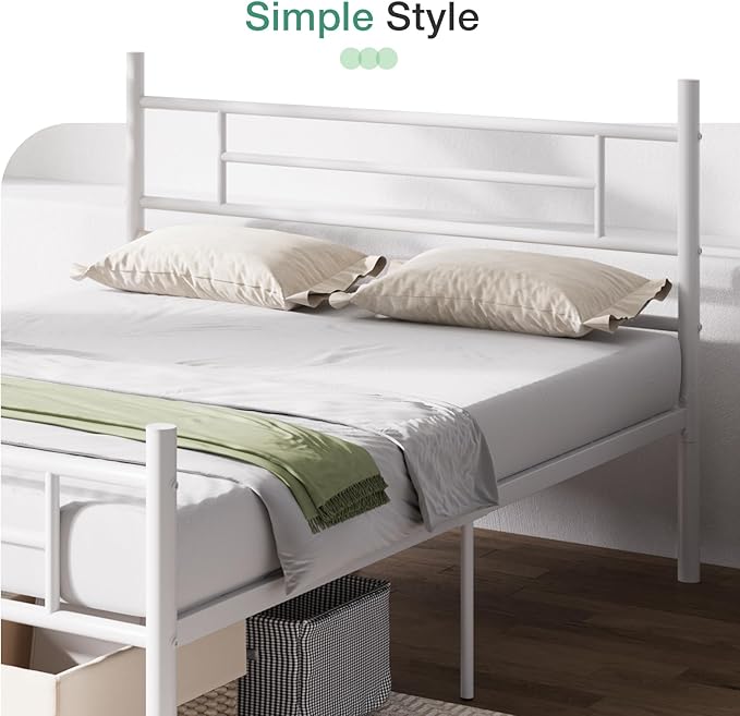 Novilla Full Size Bed Frame with Headboard and Footboard, 14 Inch Metal Platform Bed Frame with Under Bed Storage, No Box Spring Needed, Strong Metal Slats Support, White