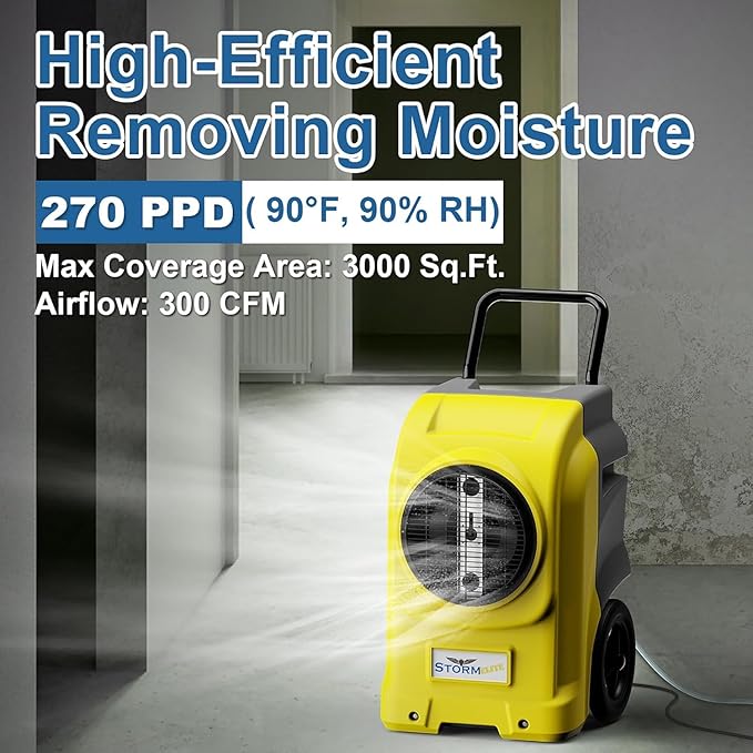ALORAIR 270 PPD LGR Commercial Dehumidifier with Pump & Drain Hose, Portable Insutrial Dehumidifier for Basments, Home, Job Sites, Fit for 2,100 Sq.Ft Space with Wheels, Storm Elite (Yellow)