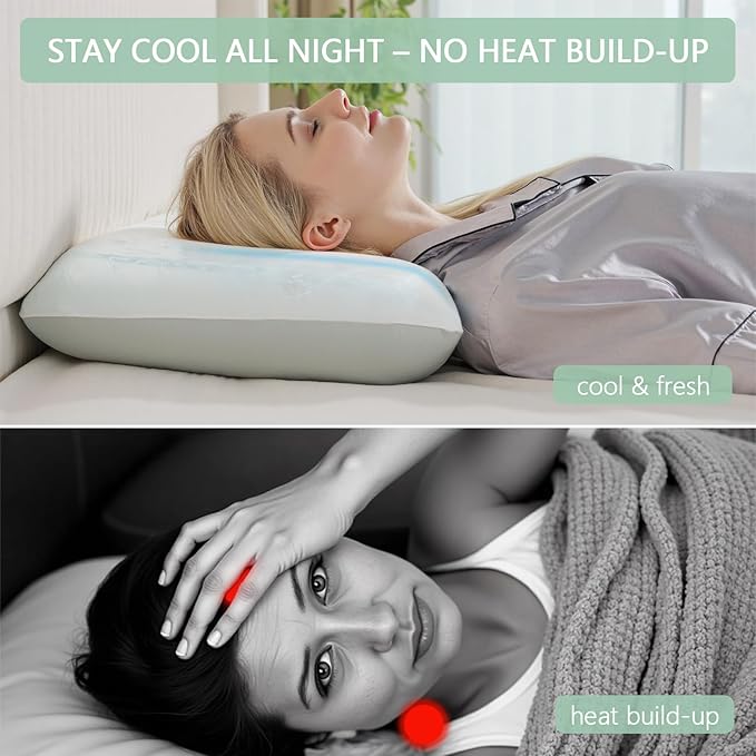 2 Pack Extra Soft Ice-Feel Cooling Pillows for Sleeping – Premium Standard Size Bed Pillows with Breathable Sponge-Fill Support, Ice-Fabric Cooling Pillow Set for Hot Sleepers