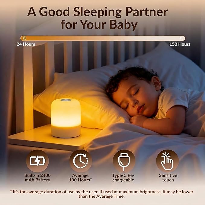 Portable Baby Night Light, 3 Color Egg Lights for Nursery, 2400mAh, Small Rechargeable LED Lamp, Dimmable Touch Nightlight for Newborn, Toddler, Kids, Adults