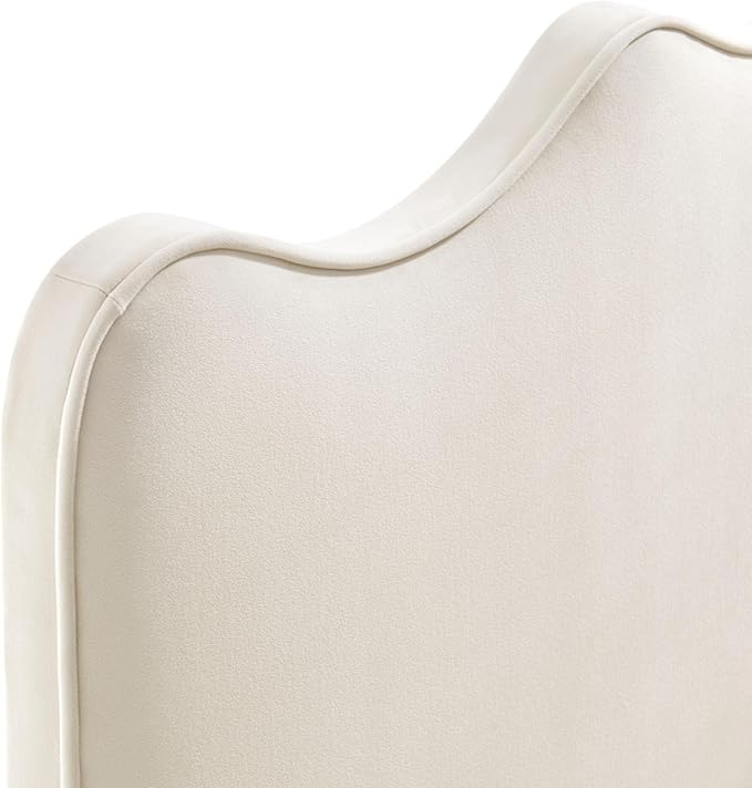 Monday Athena Full Size Performance Velvet Adjustable Headboard in Alabaster - with Scalloped Wave Design and Stain-Resistant Velvet Upholstery