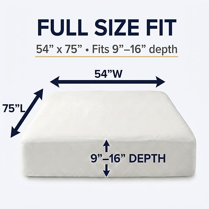 Zippered Waterproof Mattress Encasements - Hypoallergenic Mattress Protector Cover with Soft Cotton Terry Fabric Top - Full Size 54' x 75"