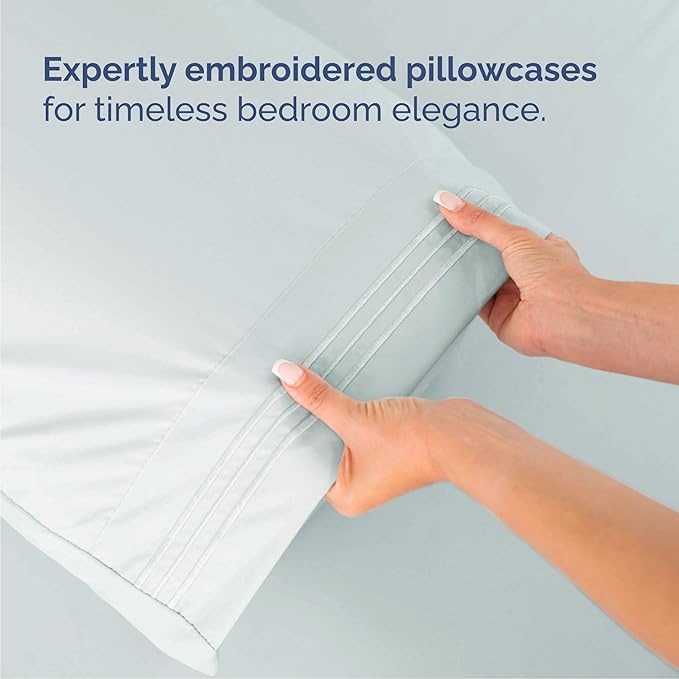 Cal King Size 4 Piece Sheet Set - Comfy Breathable & Cooling Sheets - Hotel Luxury Bed Sheets for Women & Men - Deep Pockets, Easy-Fit, Soft and Wrinkle Free Sheets - Ice Blue Oeko-Tex Bed Sheet Set